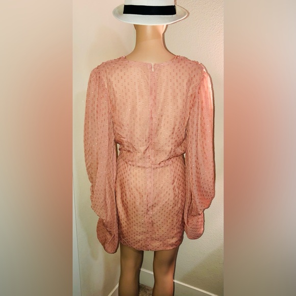 NASTY GAL•SIZE-8•SPARKLY ACCENTS•BIG FLOWING SLEEVES•PINK•MINI DRESS - Picture 4 of 9